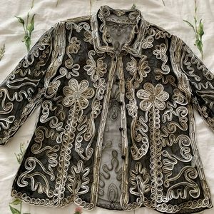 Vintage mesh pattern button shirt